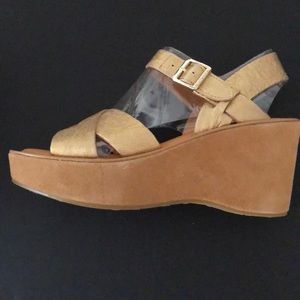 Kork Ease Ava Gold Leather Wedge Sandals